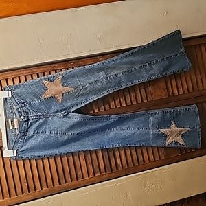 Forever 21 blue jeans with tan stars